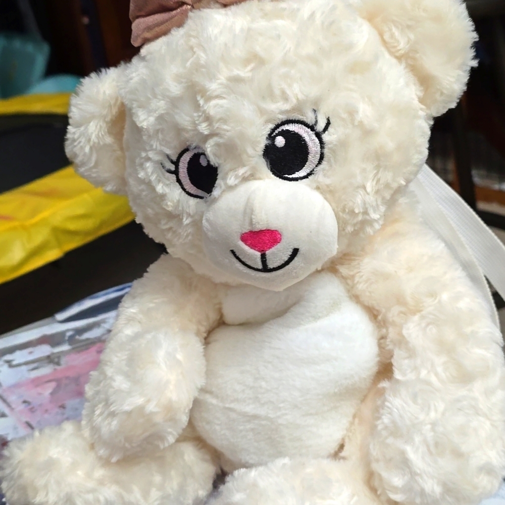 White Plush teddy bear backpack purse